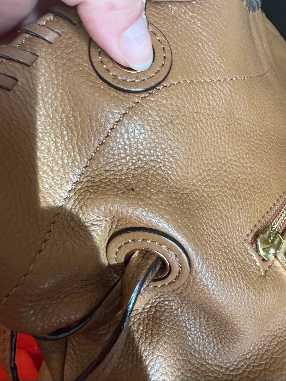 Tory Burch Tan Whipstitch Leather Shoulder Bag with Chain Straps
